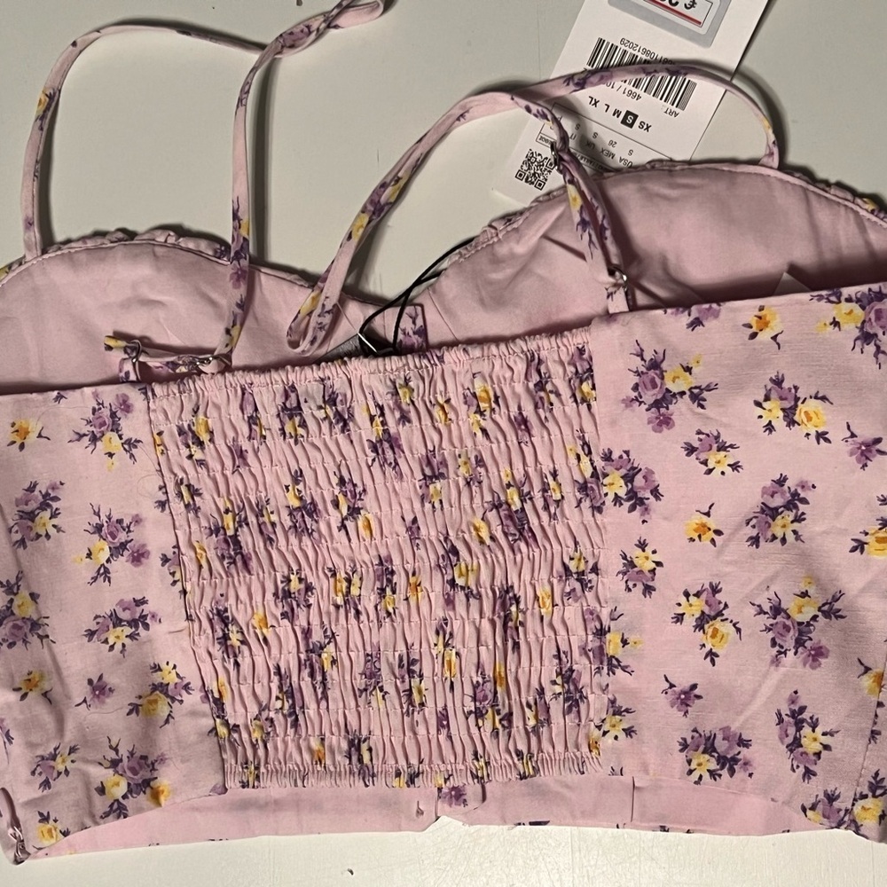 Zara Floral Print Bralette Crop Top Bustier Pink NWT small spaghetti straps - Picture 5 of 10